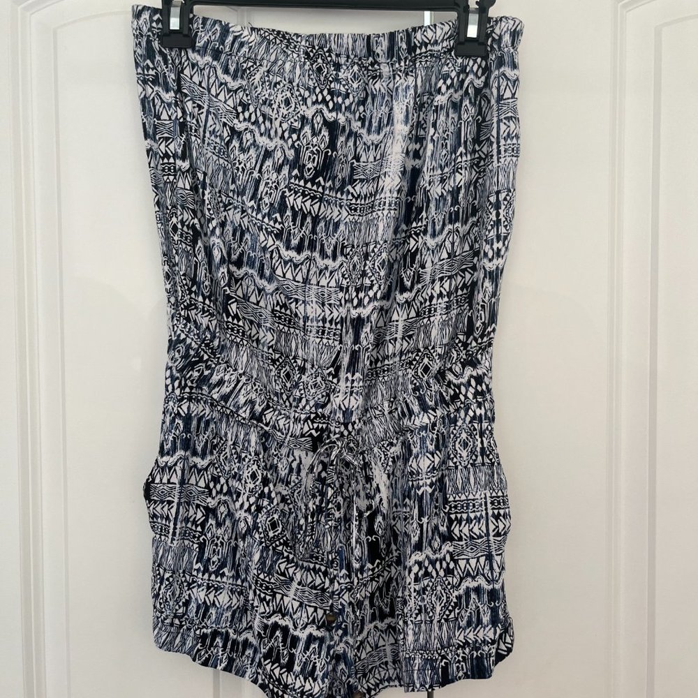 Strapless Blue and White Romper